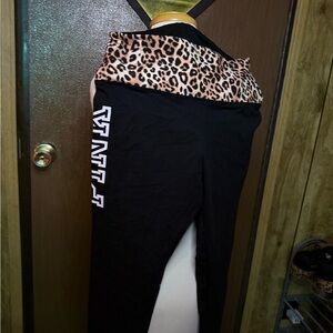 PINK Victoria's Secret Black Leggings with Leopard Accent